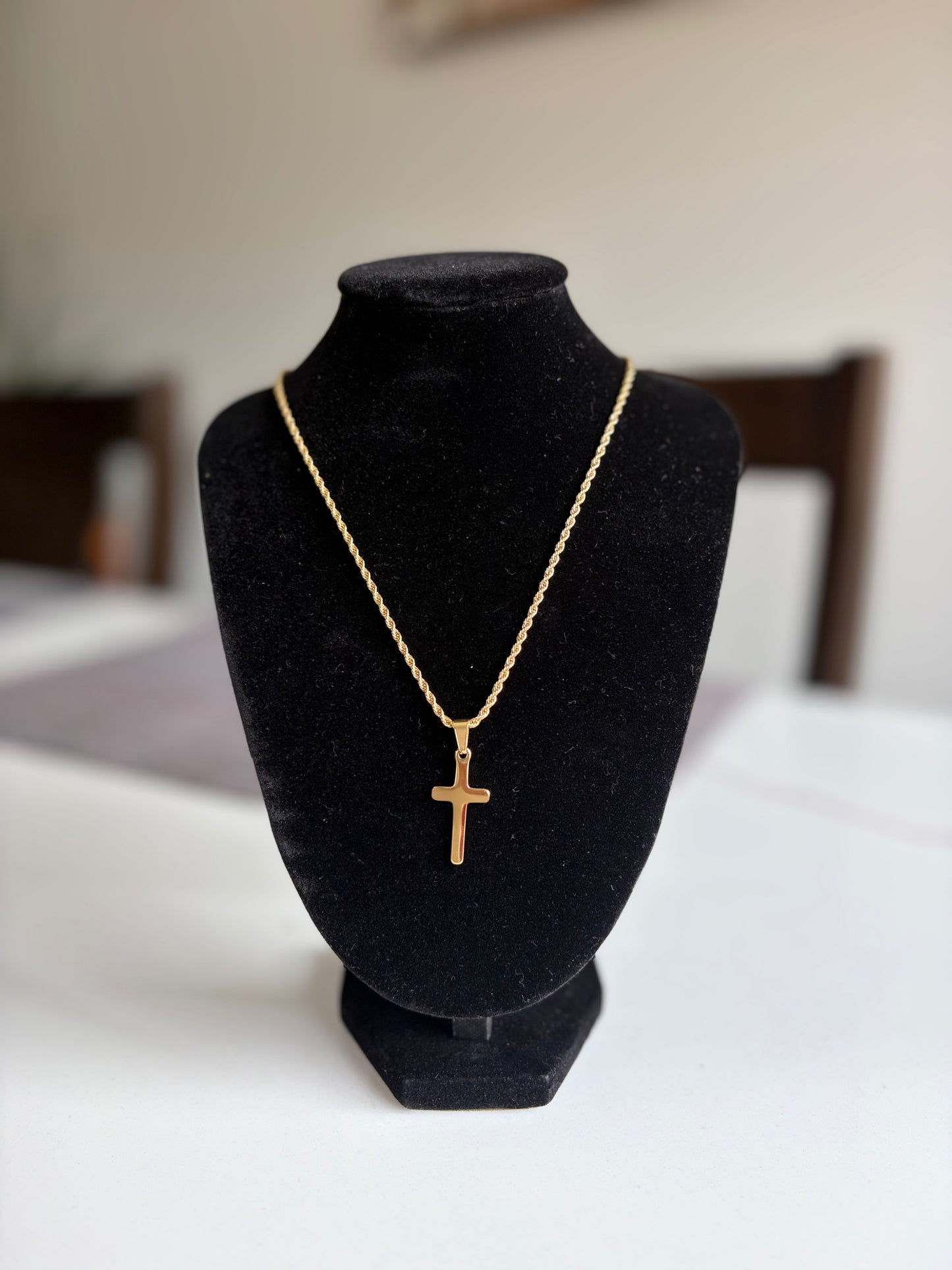 Stainless Steel Cross Necklace - Gold Tone 18K