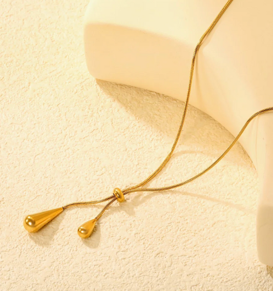 Large & Small Teardrop Minimalist Necklace - Gold