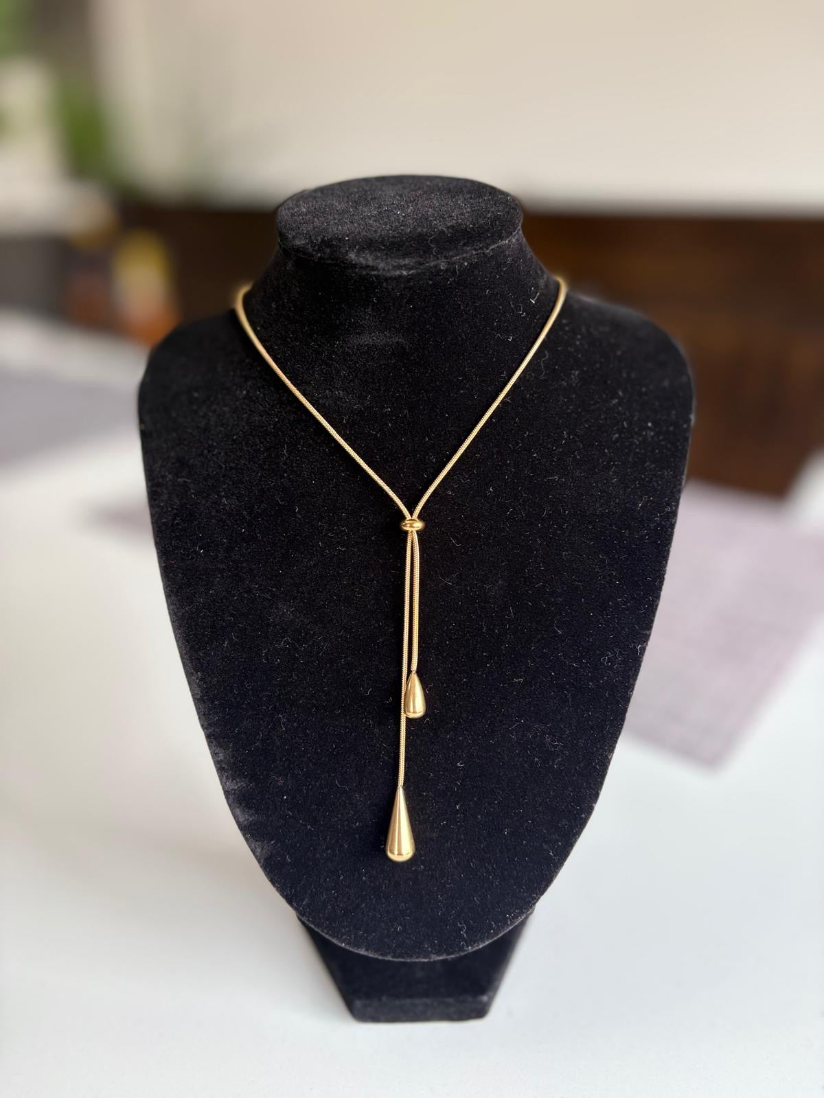 Large & Small Teardrop Minimalist Necklace - Gold