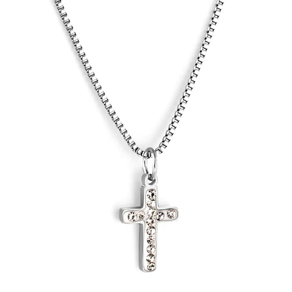 Stainless Steel Cross Accessory With Diamond Necklace