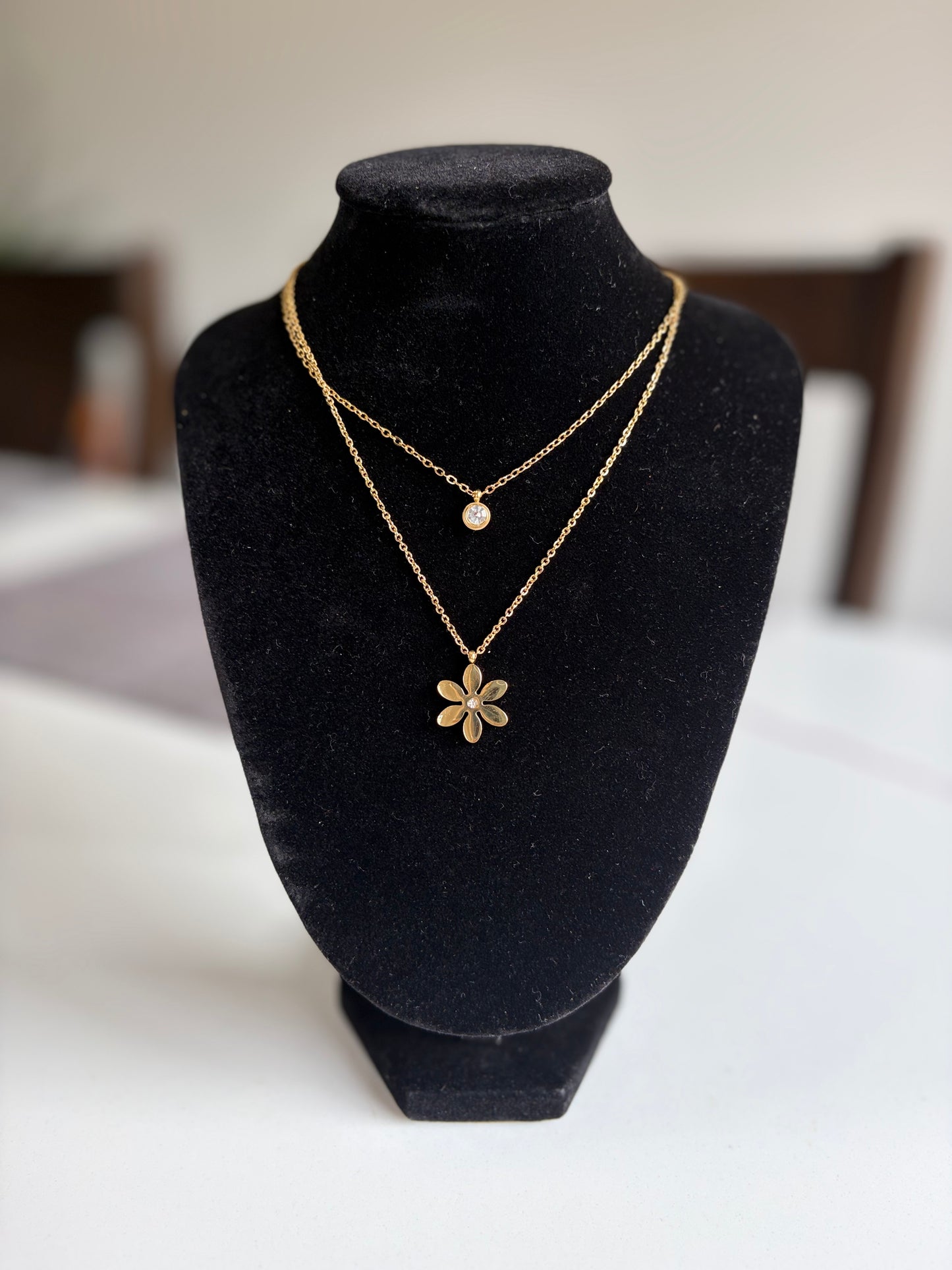 Flower Round Cubic Zironia Choker Multi-layer Chain Pendant