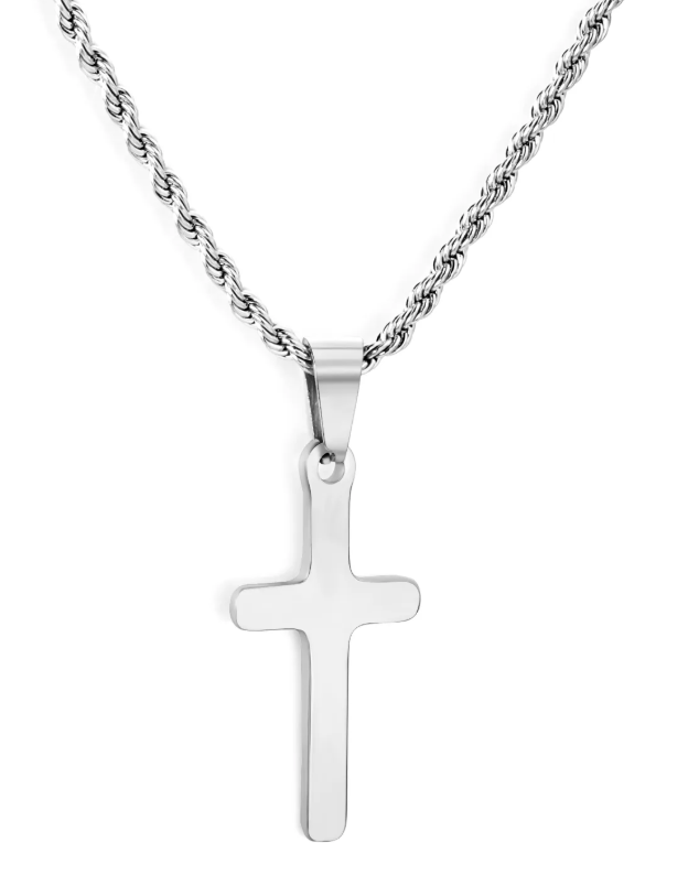 Stainless Steel Cross Necklace - Silver Tone