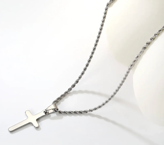 Stainless Steel Cross Necklace - Silver Tone