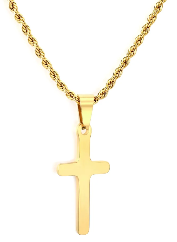Stainless Steel Cross Necklace - Gold Tone 18K