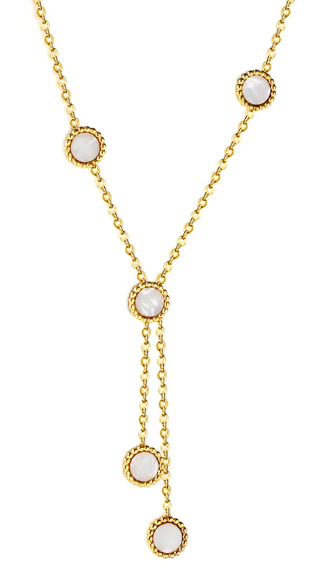 5 Round White  Horizontal Shell Pendant Necklace