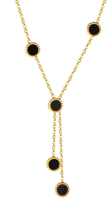 5 Round Black Horizontal Shell Pendant Necklace