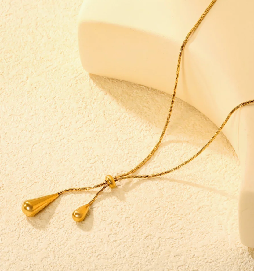 Large & Small Teardrop Minimalist Necklace - Gold