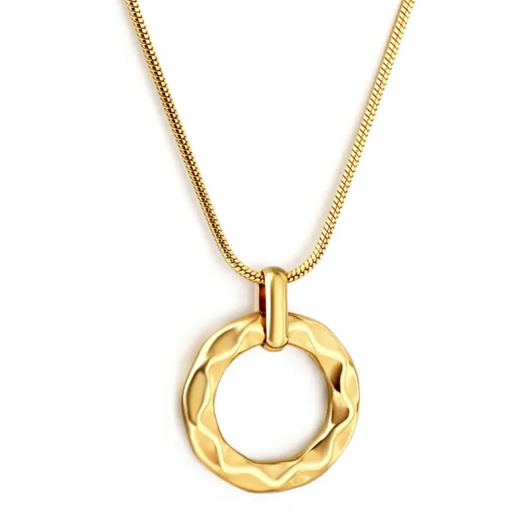 Circle Bump Uneven Cutout Necklace - Gold