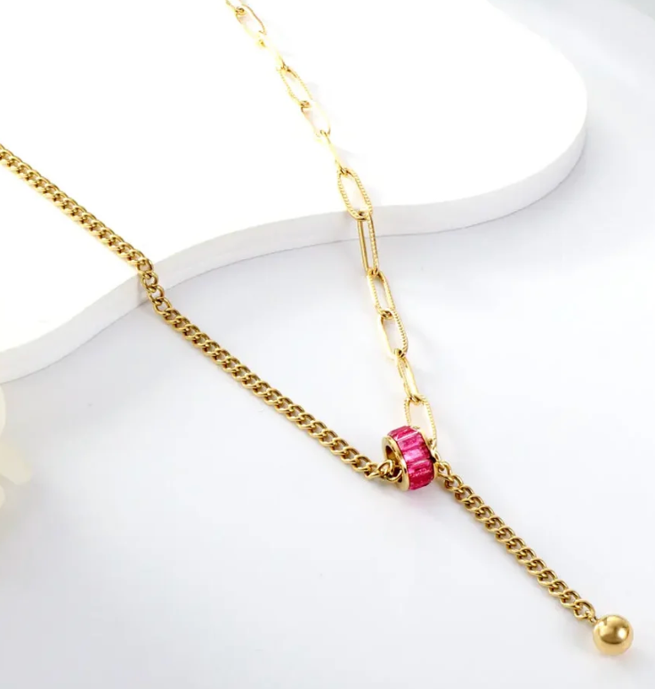 New Rose Red Hollow Out Round Accessories + 1 Steel Ball Necklace - Gold