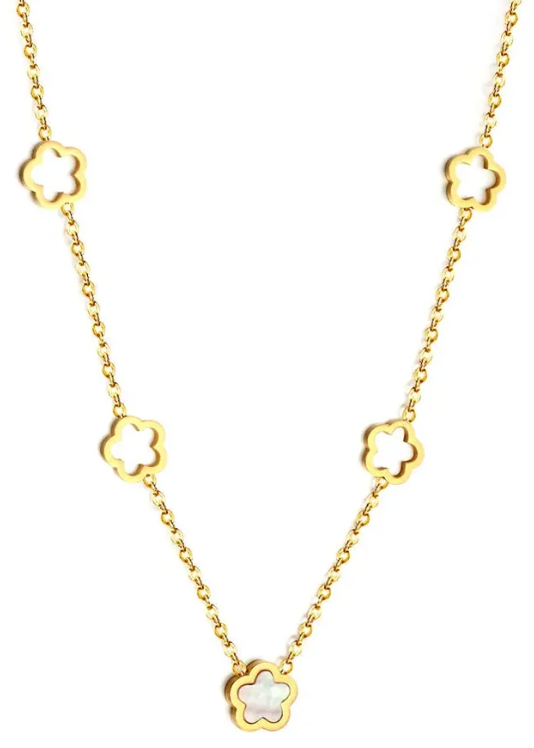 5 Small Pearl Flower Necklace - Gold