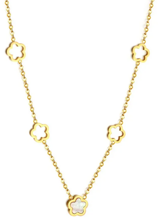 5 Small Pearl Flower Necklace - Gold